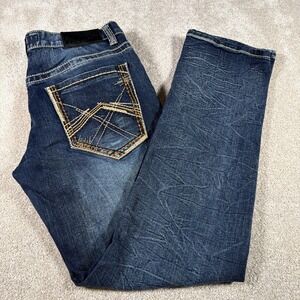 True Luck Mens Straight Leg Blue Jeans 30 X 32 (FITS 31 X 31) Stretch Denim